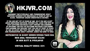 Hotkinkyjo in shiny green drees take big red anal terrorist dildo in her butt | Free Anal Sex Porn Video